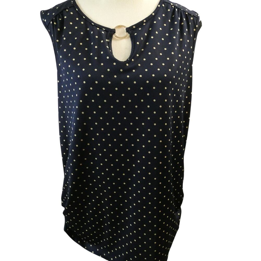 Perseption Concept Women's Large Sleeveless Blouse Polka Dots Keyhole